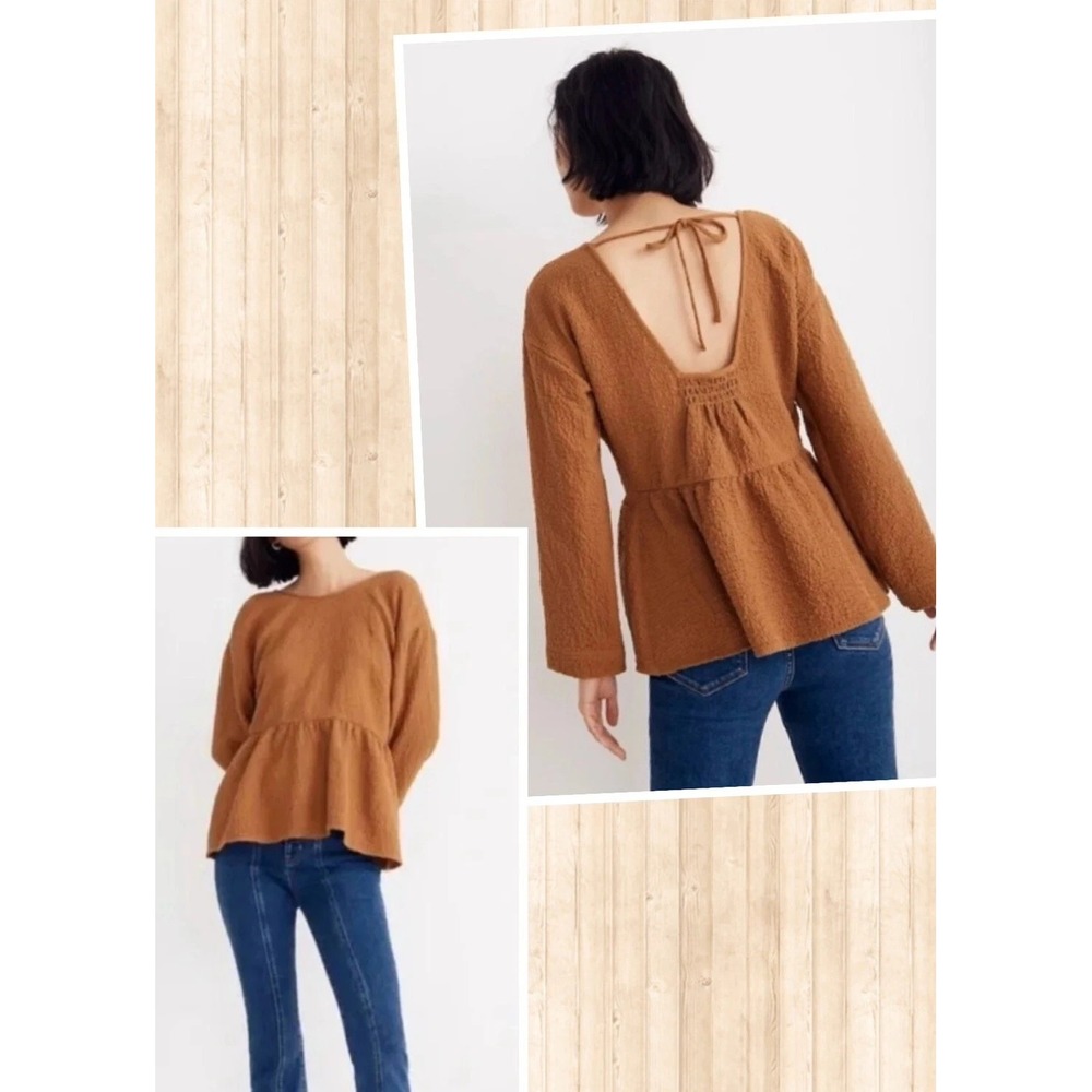 Madewell Peplum Open Back Top Toffee Brown Size XXS Gauze Boho Cottagecore